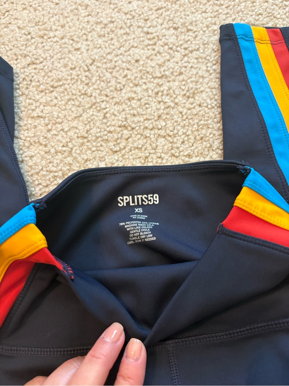 Splits59 Bianca Navy High-Rise Leggings with Rainbow Side Stripes - Picture 3 of 4